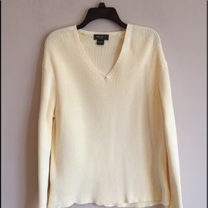 Eddie Bauer Yellow Cotton V Neck Sweater